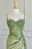 Sexy Silver Spaghetti Straps Mermaid Appliqued Prom Dress HZ1214
