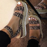 Niulatu Women's Sandals Woman Leopard Hemp Bottom Ladies Flat Platform Shoes Summer Casual Pu Buckle Strap Sandal Female Plus 43 DJSE