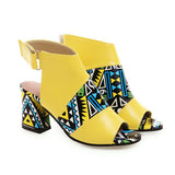 Niulatu printed gladiator sandals women peep toe mixed colors high heels hook & loop closure african shoes 2025 FT726 DJSE