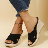 Niulatu Wedge Slippers For Women Weave Thick Soled Peep Toe Sandals Woman Plus Size Casual Beach Flip Flops Platform Shoes DJSE