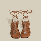 Niulatu Thick Soled French High Heel Brown Strapped Soft Sole Roman Sandals Women 23 Summer Versatile New Casual Shoes DJSE