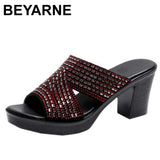 Niulatu Women Sandals Shoes Fashion Low Platform Peep Toe Slippers Modern Square High Heels Casual Female Shoes Size DJSE