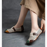 Niulatu Genuine Leather Moccasins Female Casual Wide Toe Comfortable Mary Jane Shoes Summer Cutout Loafers Ladies Wide Shoes DJSE
