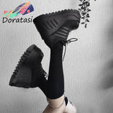 Niulatu Hot Sale Big Size 43 Round Toe Platform Wedges Women's sneakers Lace Up Design Casual Cute Punk Goth Women's Shoes DJSE