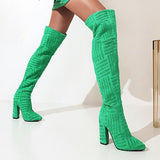 Niulatu Women's Pointed Solid Thigh High Heel Boots Fashion Thick High Heel Knee Boots Women's Party Sexy Shoes Women NEW DJSE