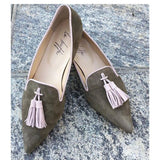 Niulatu Toe Flat Shoes Elegant Low Heel Fringe Mules Women New Brand Concise mxed-color Mules DJSE
