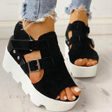 Niulatu Women Wedges Heel Black White Casual Designer Shoes Footwear Buckle Strap Open Toe Platform Sandel Women Shoes DJSE