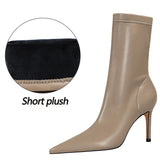 Niulatu Shoes Pu Leather Boots Women Ankle Boots Sexy High-heel Boots Autumn Winter Shoes Short Boots Plus Size 43 Women Heels DJSE