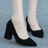 Niulatu Women Pumps Thick High Heels 5cm Dress Work Ladies Shoes Rough Flock Ankle Thick Heel Women Shoes Square Heel Shoes DJSE