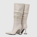 Niulatu Sexy Women Knee High Pleated Boots Warm Winter Fashion Black Mid Calf Boots Woman's Comfort Noble Stiletto Shoes Big 43 DJSE