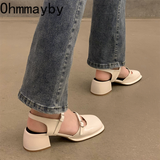 Niulatu Jane Shoes Buckle Pumps Women Thick Heels Elegant Shallow Square Toe Footwear Fashion Outdoor Lady Shoes DJSE