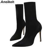 Niulatu Slim Stretch Ankle Boots for Women Pointed Toe Sock Boots Square High Heel Boots Shoes Woman Fashion Bota Feminina 41 DJSE