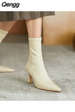 Niulatu Women Ankle Boots Woman Thin High Heel Fashion Pointed Toe Zipper Winter Women's Shoes Leather White Short Booties 2025 DJSE