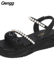 Niulatu Women Platform Sandals 2025 Fashion Strap String Bead White Black Slippers Casual Ladies Shoes Thick Sole Zapatos Mujer DJSE