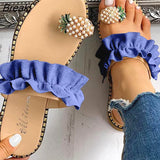 Niulatu Women Slipper Pineapple Pearl Flat Toe Bohemian Summer Beach Sandals Ladies Shoes plus size Mujer Verano DJSE