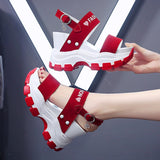 Niulatu Sandals Women 2025 New Summer Chunky High Heels Female Wedges Shoes for Women Fish Toe Red Sandalia Feminina DJSE