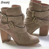Niulatu Vintage Women High Heels Ankle Boots Buckle Rubber Casual Ladies Shoes Boots Female Chelsea Boots DJSE