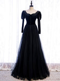 Niulatu black satin long prom dress black evening dress HZ1110