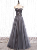 Niulatu sweetheart neck tulle sequin beads long prom dress HZ1110