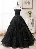 Niulatu sweetheart tulle long prom dress black evening dress HZ1110