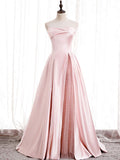 Niulatu satin long pink prom dress, pink evening dress HZ1110