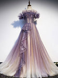 Niulatu tulle sequin long prom dress purple evening dress HZ1110
