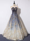 Niulatu tulle lace long prom dress blue tulle formal dress HZ1110