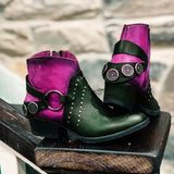 Niulatu Women Ankle Boots Ladies British PU Rivet Metal Buckle Woman Boots Female Chunky Heels Mixed Color Fashion Platform Shoes DJSE