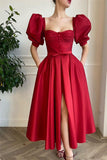 Niulatu Split Front Short Prom Dress with Square Neckline and Short HZ1007