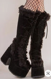 Niulatu High Platform Boots High Chunky Heel Round Toe Mid Calf Boots Elegant Women Casual Outfit Winter Cross Tied Shoes DJSE
