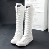 Niulatu 2025 Spring Autumn Women Canvas Casual Shoes Long Knee High Boots Lace-Up Zipper Comfortable Flat Sneakers Small Size DJSE