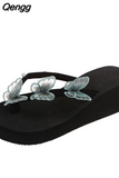 Niulatu Women Sandals Summer Platform Wedge Beach Indoor Slippers Rhinestone Butterfly Flip Flops Shoes Female Elegant Slides Plus Size DJSE