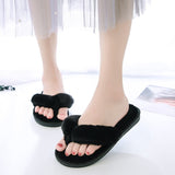 Niulatu Fluffy Slippers Women Cozy Faux Fur Cross Indoor Floor Slides Flat Soft Furry Shoes Ladies Female Celebrities Flip Flops DJSE