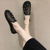 Niulatu Lace Mesh Crystal Floral Shoes Women Comfort Breathable Summer Walking Shoes Woman Fashion Slip-on Ballet Flats DJSE