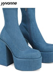 Niulatu Women's Shoes Fashion Ankle Boots High Platform Shaped High Heel Boots Chunky Heels Zipper Platform Shoes Women's Boots DJSE