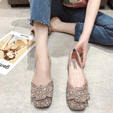 Niulatu Women Ballet Flats 2025 Bling Crystal Diamond Dress Ladies Bow Sequins Single Shoes Rhinestone Glitter Square Toe Plus Size 43 DJSE