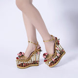 Niulatu Flower Sandals Women Super High Heel 16cm Platform Wedding Shoes Ankle Strap Buckle Luxury Party Shoes Woman FT337 DJSE