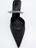 Niulatu Sandals Summer 2025 New Pointed Toe Stiletto Black Sexy Ladies Sandals Rhinestone Sequins Big Size Slippers shoe woman DJSE