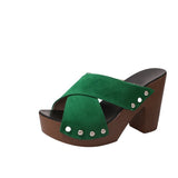 Niulatu Women Sandals 2025 New Square High Heel Platform Flock Casual Rivet Pumps Peep Toe Female Elegant Ladies Shoes Zapatos De Mujer DJSE