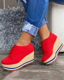 Niulatu Shoes Women Sneakers Ladies Solid Color Wedge Thick Shoes Round Toe Lace-Up Comfortable Platform Sneakers 2025 Fashion DJSE