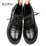 Niulatu Women Brogue Shoes Oxford Flats Autumn Spring Woman Full Black Office Ladies Female Derby Shoes DJSE