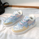 Niulatu Women Shoes Korean Women's Sneakers Pink Thick-soled White Shoes Flat Shoes Autumn Lace-up Female Vulcanized Shoes DJSE