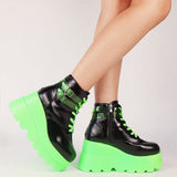 Niulatu Brand Platform Designer Goth Cool Motorcyle Women Boots Punk Street Zipper Elastic Band Black Ladies Shoes DJSE