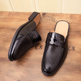 Niulatu Fashion Half Shoes for Man Patent Leather Mules Hollow Breathable Penny Loafer Men Half Slippers Lightweight Casual Shoes DJSE