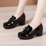 Niulatu 33-43 Women Pumps Bowknot Slip On Tassels Thick Heels Fashion Vintage Women Shoes For Party Leather Footwear DJSE