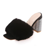 Niulatu Women's Pumps Square Toe Furry Sandals Thin High Heels Elegant Autumn Shoes for Women 2025 Fashion Female Slipper Ladies DJSE