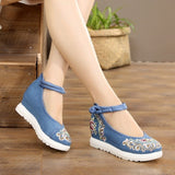 Niulatu Women Red Summer Footwear Ankle Strap Spring Autumn Pumps China Beijing Embroiders Wedges Heels 2025 Buckle Cloth Shoes DJSE