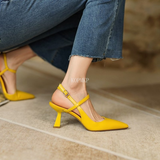 Niulatu New Women Pointed Toe Slip on Mules Shoes Ladies Thin Low Heel Slingback Buckle Strap Outside Slides Female Woman Sandal DJSE