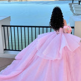 Niulatu Ball Gown Off The Shoulder Pink Tulle Long Quinceanera Dress Formal Gowns Vestido De 15 Anos Sweet 16 Dress HZ1214