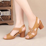 Niulatu Women Summer Sandals Platform Round Mid Heel Back Strap Peep Toe Pu Leather Beach Casual Fashion Shoes Ladies Female Whosale DJSE